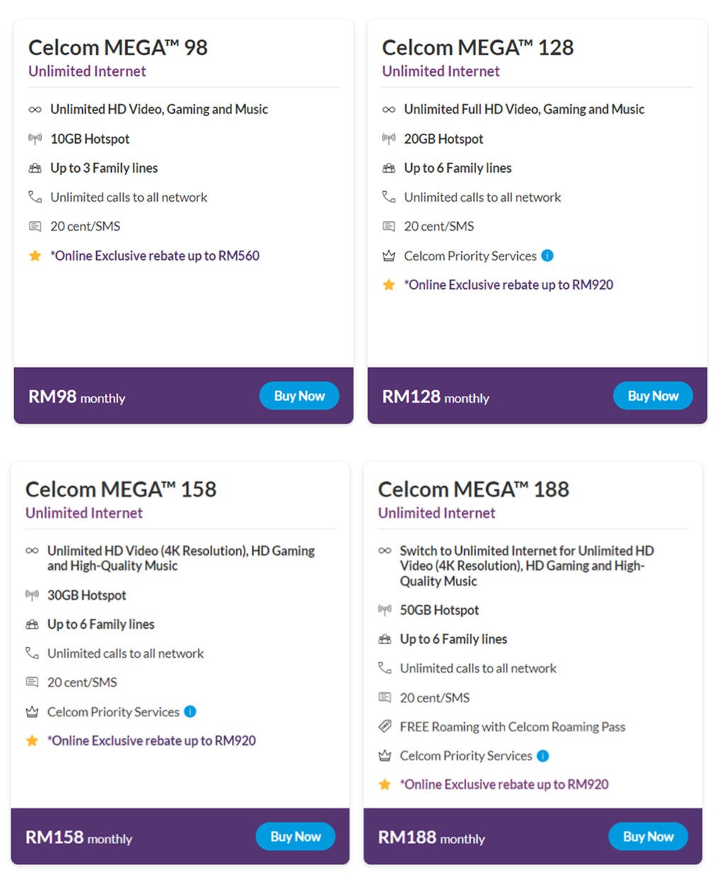 Celcom Unlimited Internet Postpaid Plans with Unlimited Internet Access