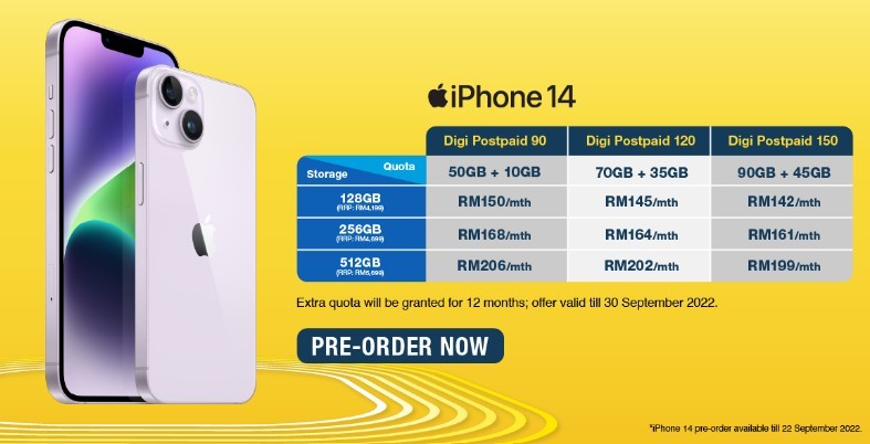 iPhone 14 is available for pre-order now, with Digi package details ...